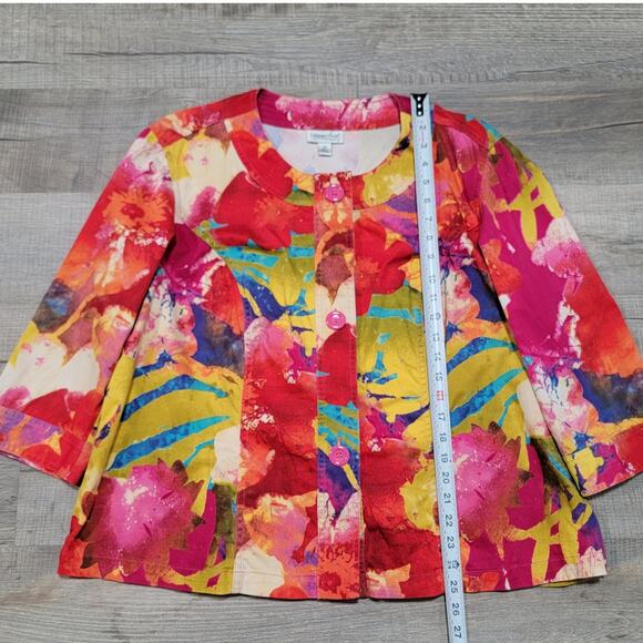 Coldwater Creek 2X Watercolor Floral Button Up Jacket Top Preppy Art Tropical - Picture 6 of 7